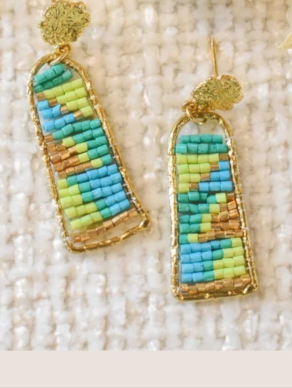 Gold Beaded Drop Earrings in Turquoise & Lime - Trendy & Tribal